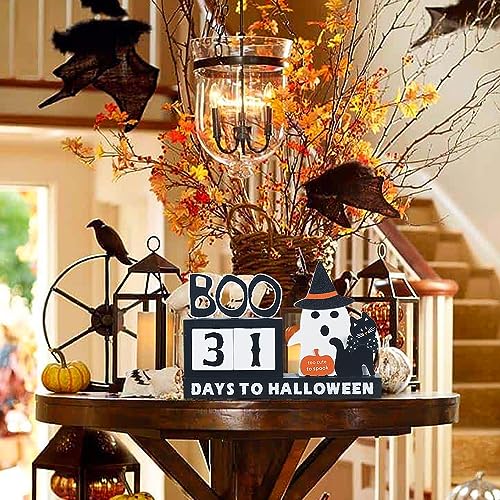 Halloween Decorations Indoor, DECSPAS Wooden Halloween Countdown Calendar Halloween Decor, Movable Numeral Block Ghost Cat Hocus Pocus Decorations, Boo DAYS TO HALLOWEEN Sign Gothic Decor for Home