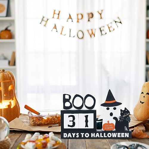 Halloween Decorations Indoor, DECSPAS Wooden Halloween Countdown Calendar Halloween Decor, Movable Numeral Block Ghost Cat Hocus Pocus Decorations, Boo DAYS TO HALLOWEEN Sign Gothic Decor for Home