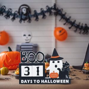 Halloween Decorations Indoor, DECSPAS Wooden Halloween Countdown Calendar Halloween Decor, Movable Numeral Block Ghost Cat Hocus Pocus Decorations, Boo DAYS TO HALLOWEEN Sign Gothic Decor for Home