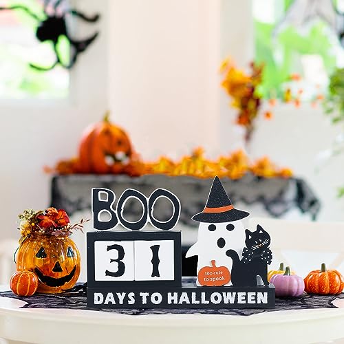 Halloween Decorations Indoor, DECSPAS Wooden Halloween Countdown Calendar Halloween Decor, Movable Numeral Block Ghost Cat Hocus Pocus Decorations, Boo DAYS TO HALLOWEEN Sign Gothic Decor for Home