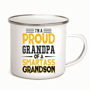 fathers day gift for proud grandpa of witty smart grandson 12oz enamel silver mug