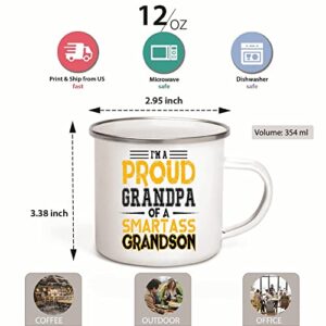 Fathers Day Gift for Proud Grandpa of Witty Smart Grandson 12oz Enamel Silver Mug