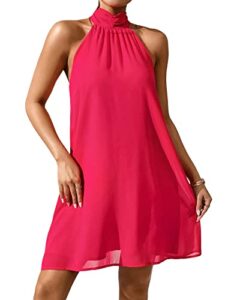 floerns women's summer floral print sleeveless halter neck beach party dress watermelon pink solid xs