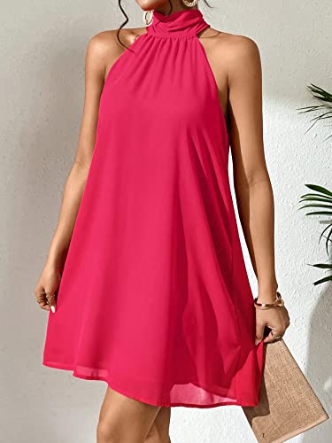 Floerns Women's Summer Floral Print Sleeveless Halter Neck Beach Party Dress Watermelon Pink Solid XS