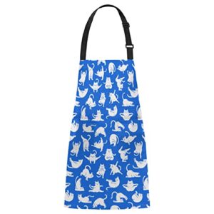 xmnygj adjustable bib apron unisex yoga cat waterproof chef aprons with 2 pockets long waist tie for kitchen cooking crafting bbq drawing baking gardening salon