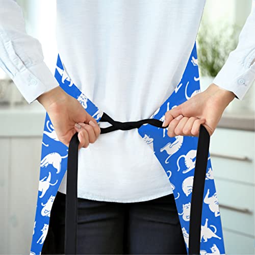 XMNYGJ Adjustable Bib Apron Unisex Yoga Cat Waterproof Chef Aprons with 2 Pockets Long Waist Tie for Kitchen Cooking Crafting BBQ Drawing Baking Gardening Salon