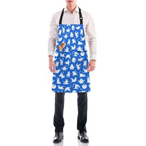 XMNYGJ Adjustable Bib Apron Unisex Yoga Cat Waterproof Chef Aprons with 2 Pockets Long Waist Tie for Kitchen Cooking Crafting BBQ Drawing Baking Gardening Salon