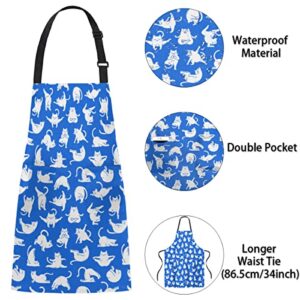 XMNYGJ Adjustable Bib Apron Unisex Yoga Cat Waterproof Chef Aprons with 2 Pockets Long Waist Tie for Kitchen Cooking Crafting BBQ Drawing Baking Gardening Salon