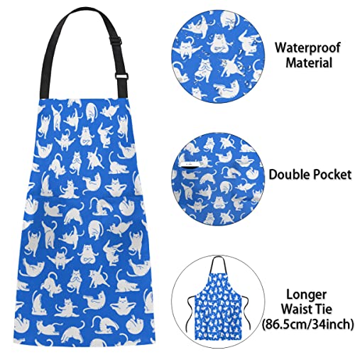 XMNYGJ Adjustable Bib Apron Unisex Yoga Cat Waterproof Chef Aprons with 2 Pockets Long Waist Tie for Kitchen Cooking Crafting BBQ Drawing Baking Gardening Salon