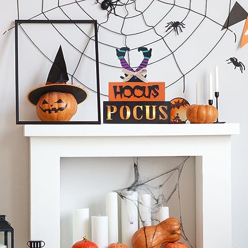 Halloween Decorations Indoor, MEETYAMOR 3-Layered Legs Block Halloween Decor, LED Halloween Lights HOCUS POCUS Sign Hocus Pocus Decorations for Home, Gothic Decor for Halloween Party Decorations