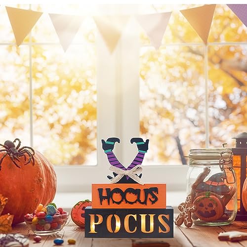 Halloween Decorations Indoor, MEETYAMOR 3-Layered Legs Block Halloween Decor, LED Halloween Lights HOCUS POCUS Sign Hocus Pocus Decorations for Home, Gothic Decor for Halloween Party Decorations