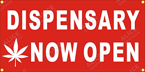 22" X 44" DISPENSARY NOW OPEN Vinyl Banner Sign (Design #4), Existing Text Change Available (Optional)