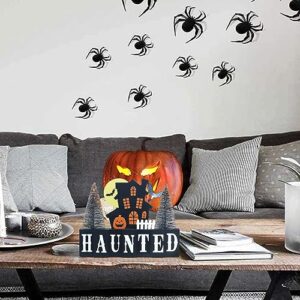 MEETYAMOR Halloween Decorations Indoor, Large Size Decorative Wood Block Scary Haunted House Sign with HAUNTED Lettered for Halloween Decor, 2-Layered Wood Sign with 2 Trees for Home, Table, Mantel