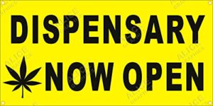 22" x 44" dispensary now open vinyl banner sign (design #8), existing text change available (optional)