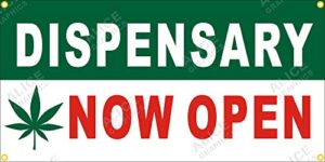 22" x 44" dispensary now open vinyl banner sign (design #2), existing text change available (optional)
