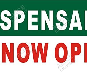 22" X 44" DISPENSARY NOW OPEN Vinyl Banner Sign (Design #2), Existing Text Change Available (Optional)