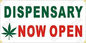 22" x 44" dispensary now open vinyl banner sign (design #1), existing text change available (optional)