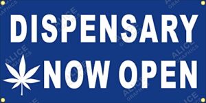 22" x 44" dispensary now open vinyl banner sign (design #5), existing text change available (optional)