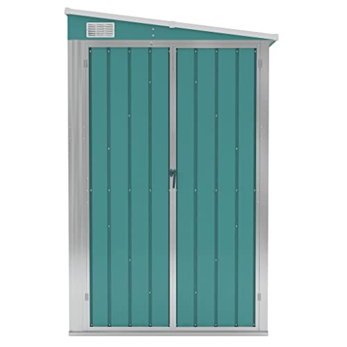 Gecheer Wall-Mounted Garden Shed Green 46.5"x113.4"x70.1", Outdoor Storage Shed with Door Galvanized Steel Shed Storage House for Backyard Garden Patio Lawn