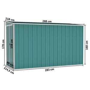 Gecheer Wall-Mounted Garden Shed Green 46.5"x113.4"x70.1", Outdoor Storage Shed with Door Galvanized Steel Shed Storage House for Backyard Garden Patio Lawn