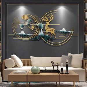 pochy metal wall art ginkgo leaf wall decoration golden deer wall art wall-mounted sculpture for sofa background study office 3d hanging size:130x65cm