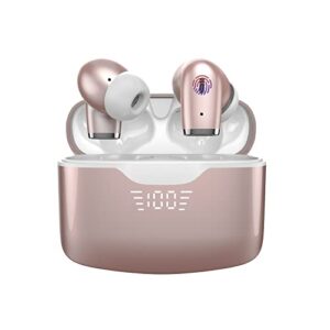 tskis true wireless earbuds bluetooth headphones with noise cancelling mic 48hrs playtime led display ipx7 waterproof ear buds for android/ios (rose gold)