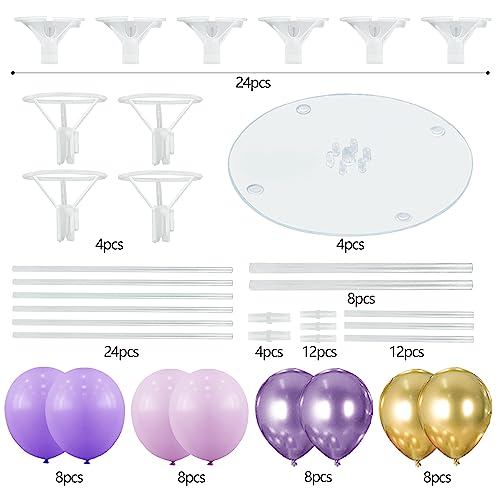 4 Sets Balloon Stands Kit For Table Purple Gold Balloons Holder Sticks With Base Centerpiece Birthday Party Baby Shower Wedding Decoration