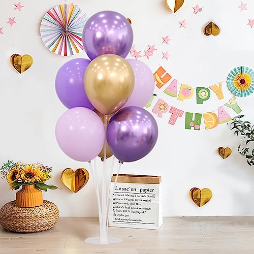 4 Sets Balloon Stands Kit For Table Purple Gold Balloons Holder Sticks With Base Centerpiece Birthday Party Baby Shower Wedding Decoration