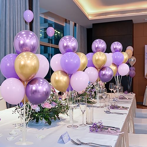 4 Sets Balloon Stands Kit For Table Purple Gold Balloons Holder Sticks With Base Centerpiece Birthday Party Baby Shower Wedding Decoration