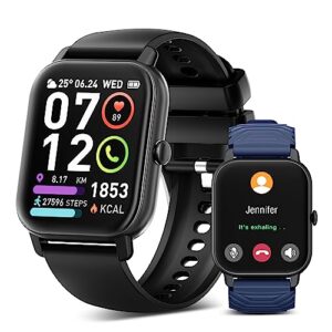 smart watch answer/make calls, 1.85” hd fitness tracker watch heart rate sleep monitor, activity tracker smartwatch pedometer, 112 sports modes, ip68 waterproof smart watches for men women android ios