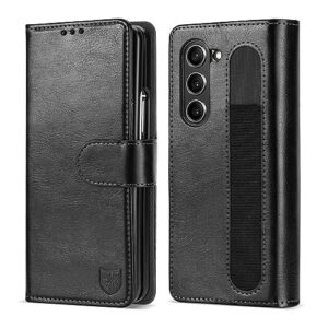 zzxx samsung galaxy z fold 5 wallet case with [rfid blocking] card slot magnetic closure leather flip fold protective with s pen holder phone case for galaxy z fold 5 case wallet(black-7.6 inch)