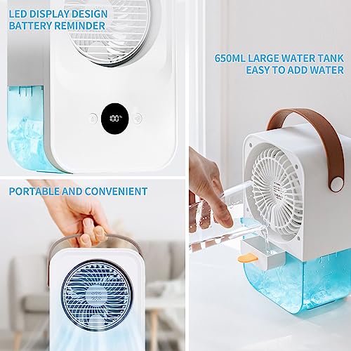 Evaporative Portable Air Conditioner with Touch Screen Remote Control, 650ML Water Tank, Display Prower Air Cooler Conditioner, 4 Speeds Quiet Portable Air Conditioners for Car, Bedroom, Living Room