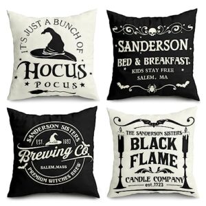 halloween decorations pillow covers 18x18 set of 4 halloween decor hocus pocus farmhouse saying white black outdoor/indoor fall pillow covers decorative cushion cases for home sofa couch bed chair