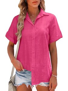 hotouch linen shirt women pink button up shirt oversized button down for women business attire watermelon pink l