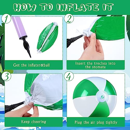 Glimin 14 Pcs Beach Balls Kids 20 Inch 10 Inch Inflatable Beach Balls Pool Party Toys Blow Up Beach Balls Bulk Toddler Summer Pool Water Outdoor Activity Beach Party Decorations (Green, White)