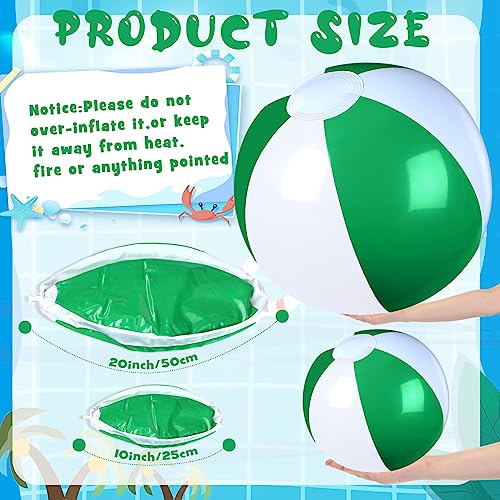 Glimin 14 Pcs Beach Balls Kids 20 Inch 10 Inch Inflatable Beach Balls Pool Party Toys Blow Up Beach Balls Bulk Toddler Summer Pool Water Outdoor Activity Beach Party Decorations (Green, White)