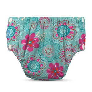 charlie banana reusable swim diaper with snaps, easy on and off, snug fit to prevent leaks, floriana, size l (22-34 lbs)