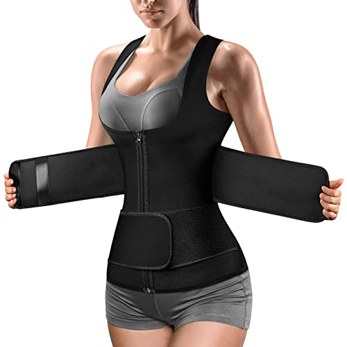 Cimkiz Sweat Vest Waist Trainer for Womens Workout Tank Zipper Vest Adjustable Belt Sauna Suit Compression (Black, 4X-Large)