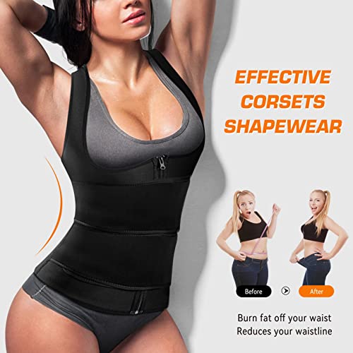 Cimkiz Sweat Vest Waist Trainer for Womens Workout Tank Zipper Vest Adjustable Belt Sauna Suit Compression (Black, 4X-Large)