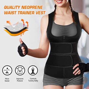 Cimkiz Sweat Vest Waist Trainer for Womens Workout Tank Zipper Vest Adjustable Belt Sauna Suit Compression (Black, 4X-Large)