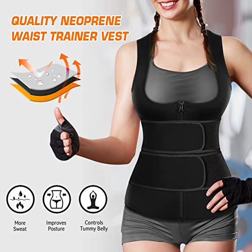 Cimkiz Sweat Vest Waist Trainer for Womens Workout Tank Zipper Vest Adjustable Belt Sauna Suit Compression (Black, 4X-Large)