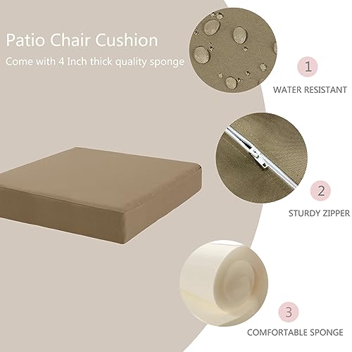 Lmeison Patio Chair Cushions 24 x 24 inch Waterproof Outdoor Chair Cushions Set of 2 Fade Resistant Outdoor Cushions for Patio Furniture Outdoor Seat Cushion for Garden Sofa Couch Chair, Taupe