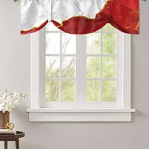 FAMILYDECOR Kitchen Valances for Windows, Elegant Adjustable Window Treatments with Tie-up, White Gold and Red Plated Marble Window Valance Curtains for Living Room/Bedroom 60x18in