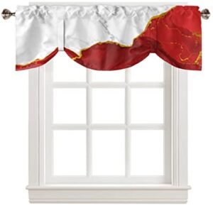 FAMILYDECOR Kitchen Valances for Windows, Elegant Adjustable Window Treatments with Tie-up, White Gold and Red Plated Marble Window Valance Curtains for Living Room/Bedroom 60x18in