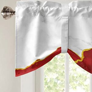 FAMILYDECOR Kitchen Valances for Windows, Elegant Adjustable Window Treatments with Tie-up, White Gold and Red Plated Marble Window Valance Curtains for Living Room/Bedroom 60x18in