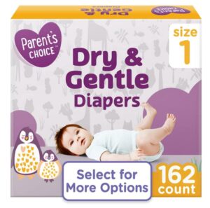 parent's choice dry & gentle diapers, size 1, 162 count:
