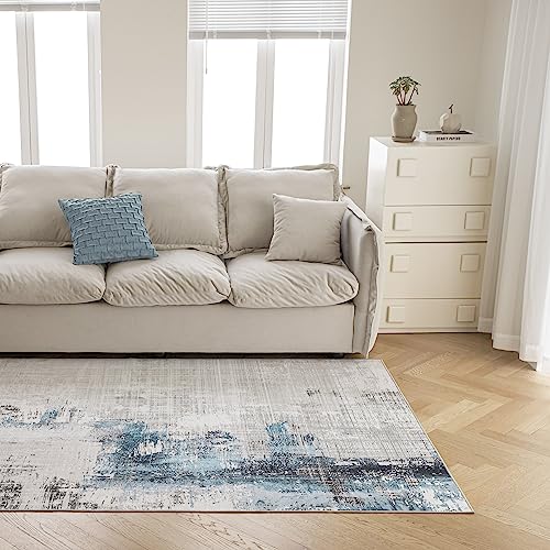 Syalife Washable Living Area Outdoor Rugs, 8'x 10' Rug with Non Slip Backing, Ultra-Thin Abstract Modern Non-Shedding Rug, Floor Mat Indoor Rug (Blue, 8'x 10')