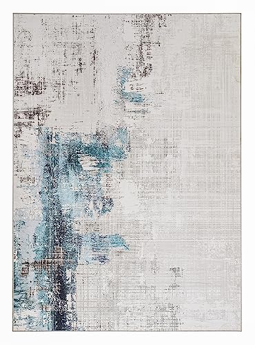 Syalife Washable Living Area Outdoor Rugs, 8'x 10' Rug with Non Slip Backing, Ultra-Thin Abstract Modern Non-Shedding Rug, Floor Mat Indoor Rug (Blue, 8'x 10')