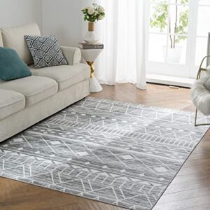 syalife washable living rug vintage area outdoor rugs, 8'x 10' rug with non slip backing, ultra-thin medallion distressed non-shedding boho rug, persian floor indoor rug (grey/white, 8'x 10')