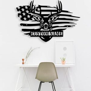 Deer Head American Flag Custom Name Metal Wall Art Decor, Personalized Deer Head Flag Decorations Custom Name Art, Decorative Accent Home Decor Indoor, OutdoorHousewarming Christmas Gifts